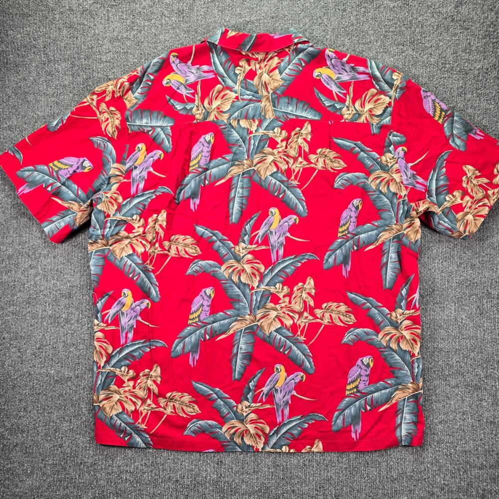 Vintage Paradise Found Hawaiian Shirt Mens XL Red Parrot Jungle Bird Magnum PI - Picture 2 of 5
